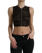 Dolce &amp; Gabbana Brown Embellished Nylon Stretch Cropped Top