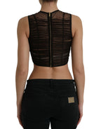 Dolce &amp; Gabbana Brown Embellished Nylon Stretch Cropped Top