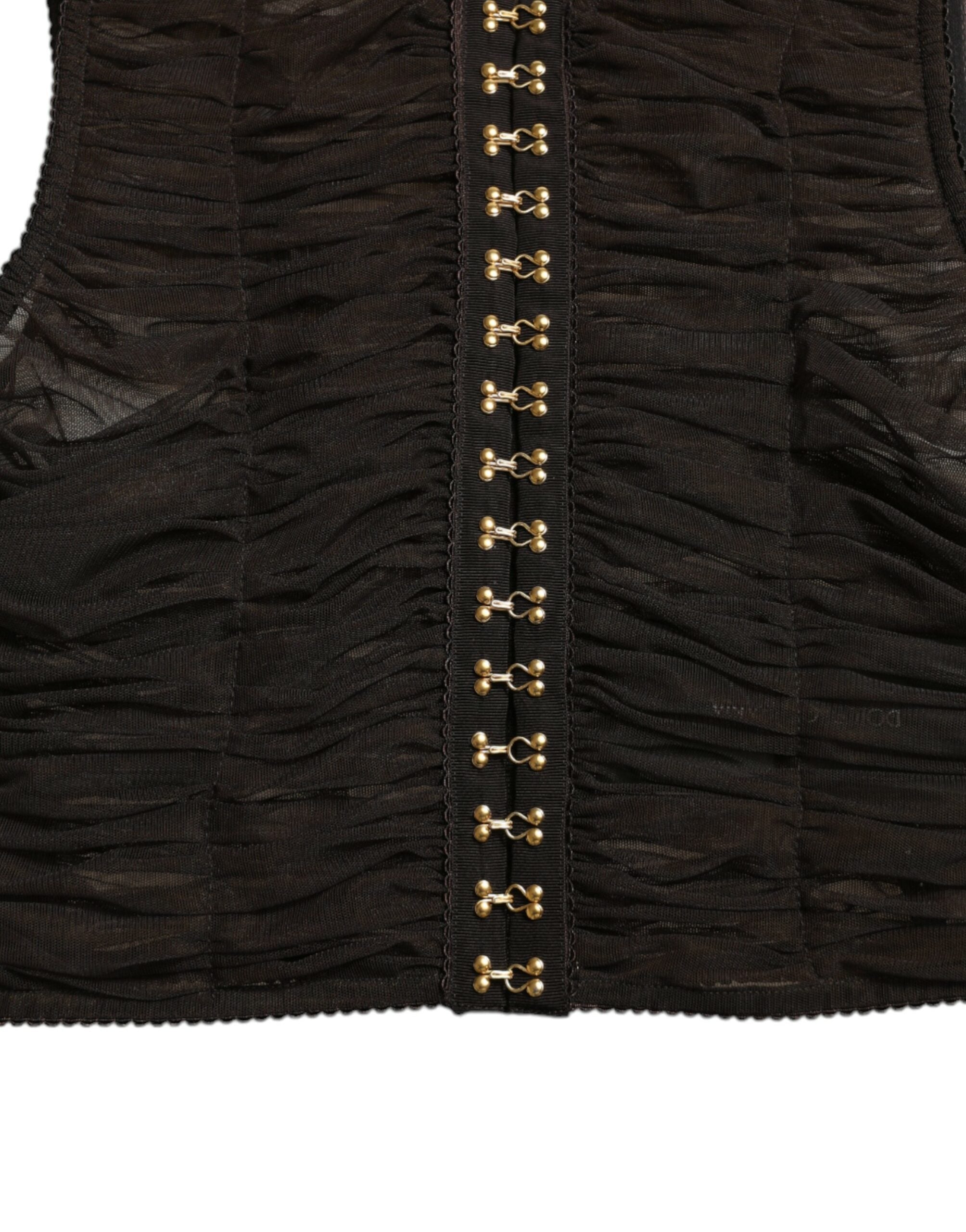 Dolce &amp; Gabbana Brown Embellished Nylon Stretch Cropped Top