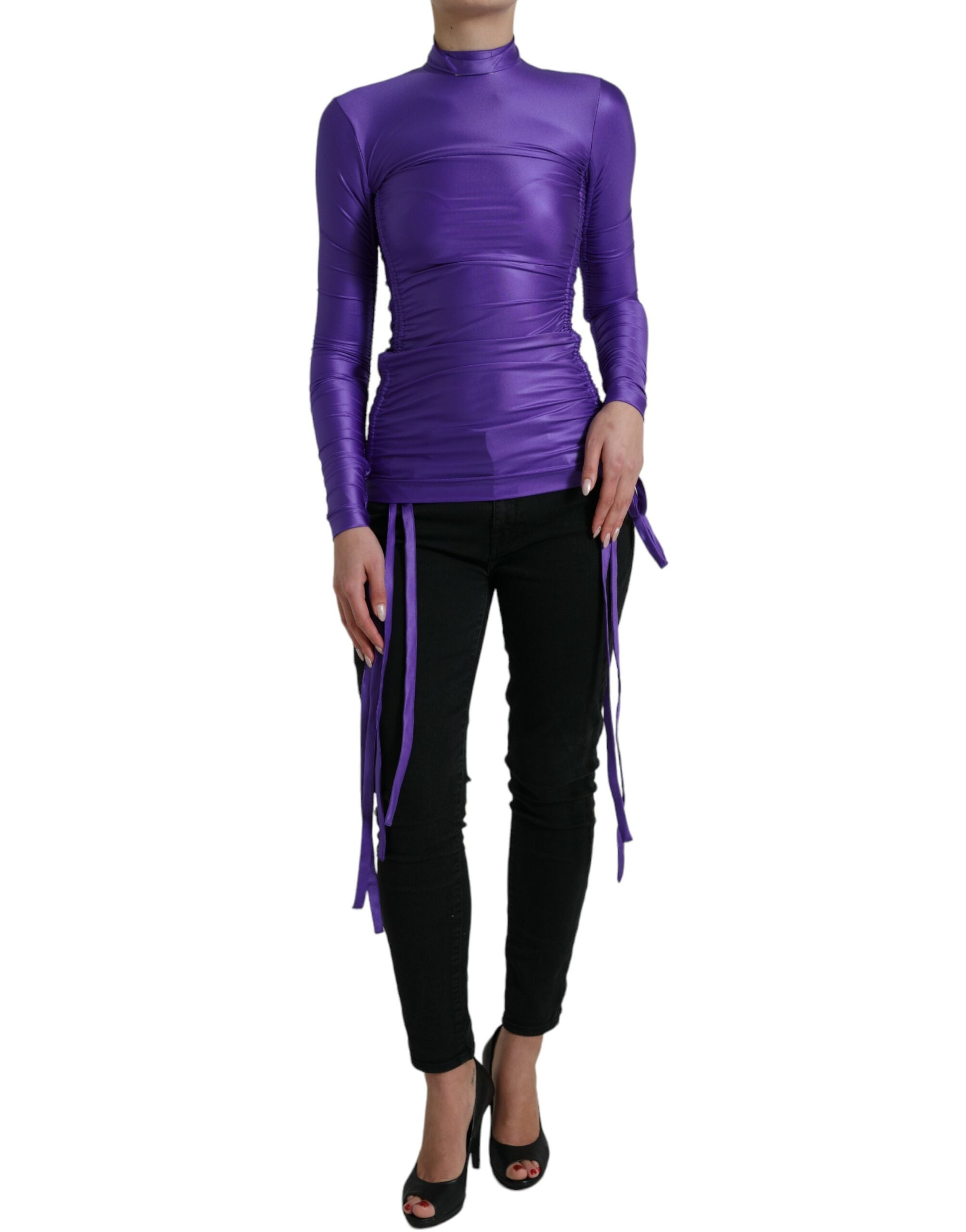 Dolce &amp; Gabbana Purple Nylon Stretch Slim Long Sleeves Top