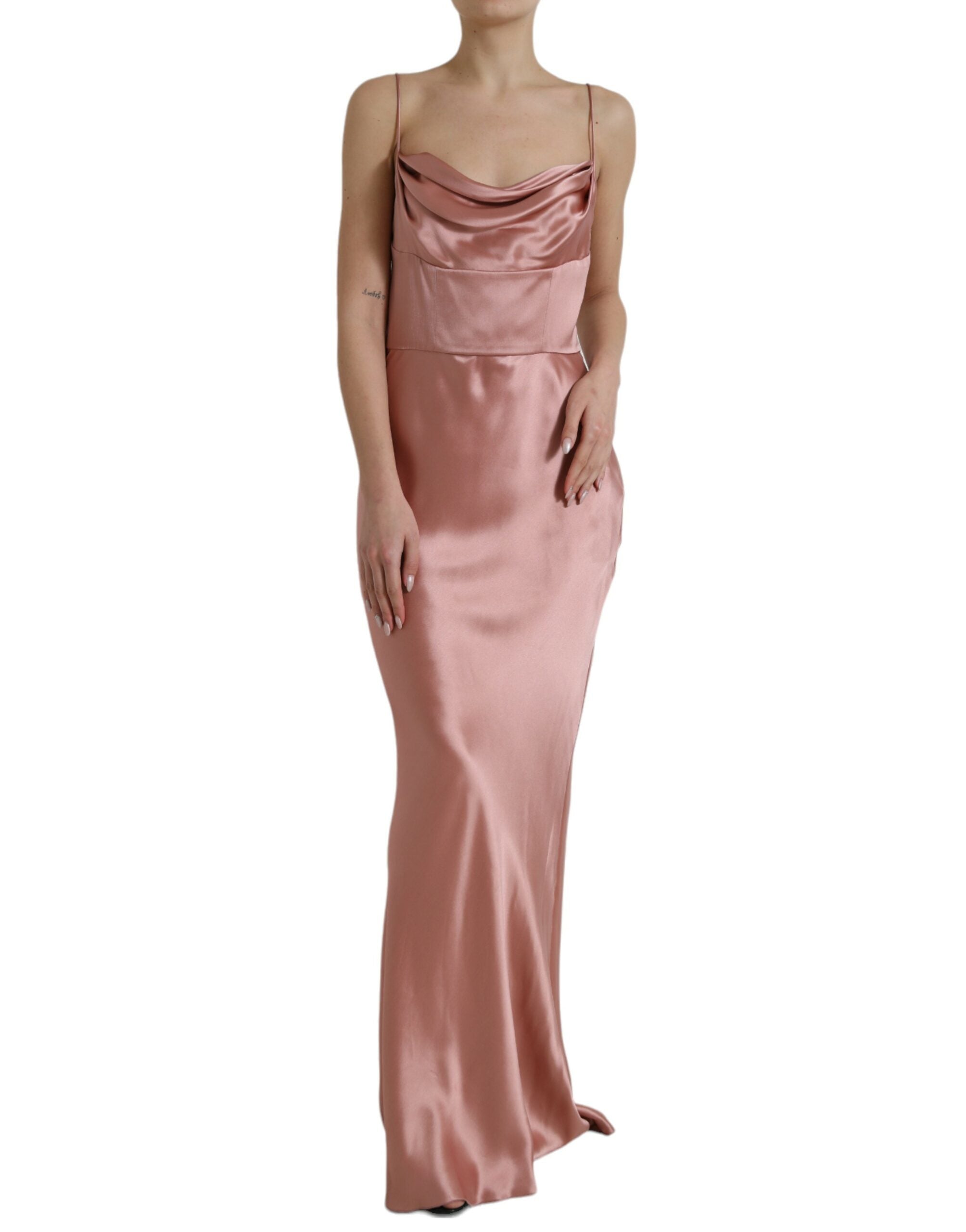 Dolce &amp; Gabbana Pink Silk Spaghetti Straps Long Gown Dress