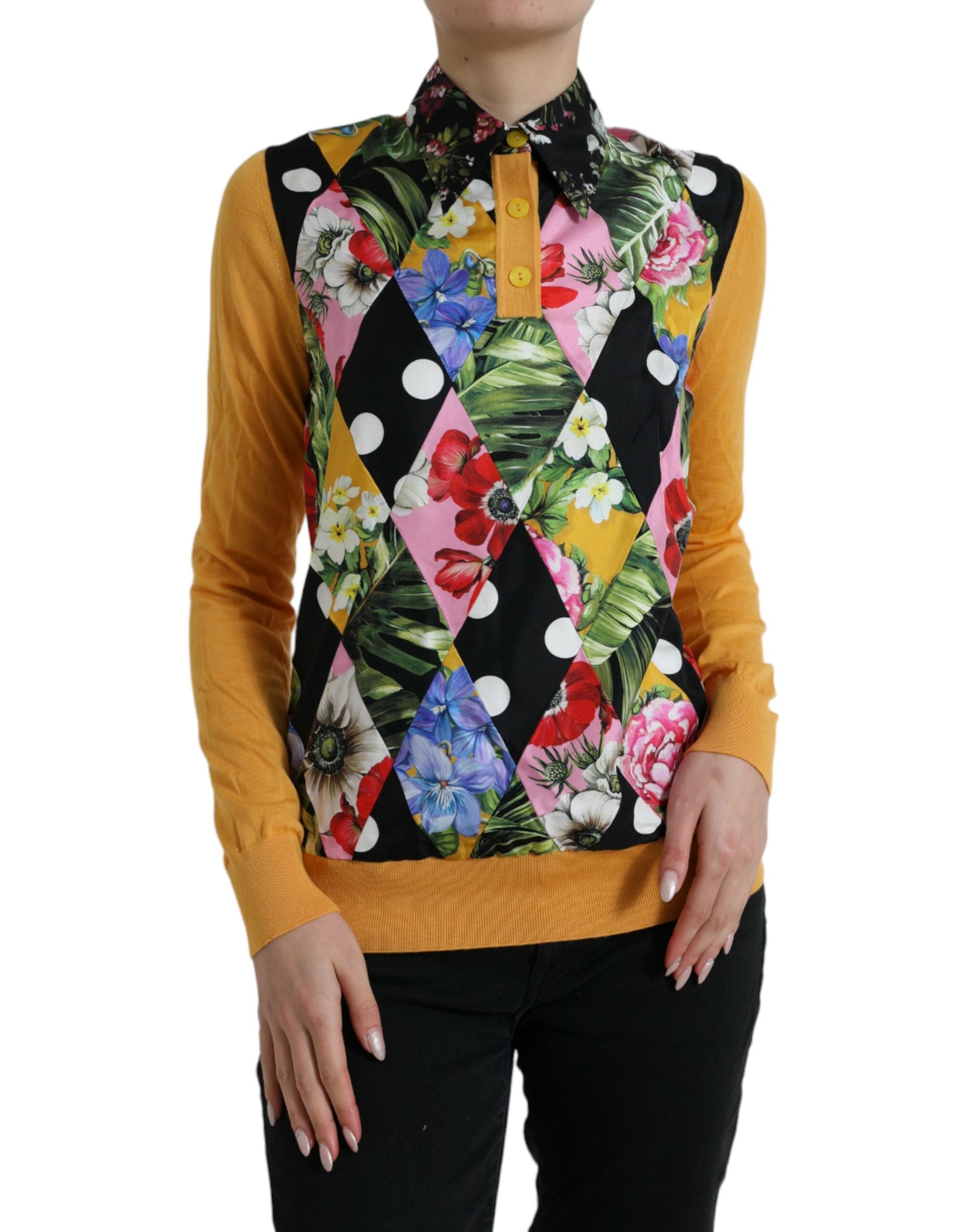 Dolce &amp; Gabbana Multicolor Patchwork Cashmere Henley Sweater