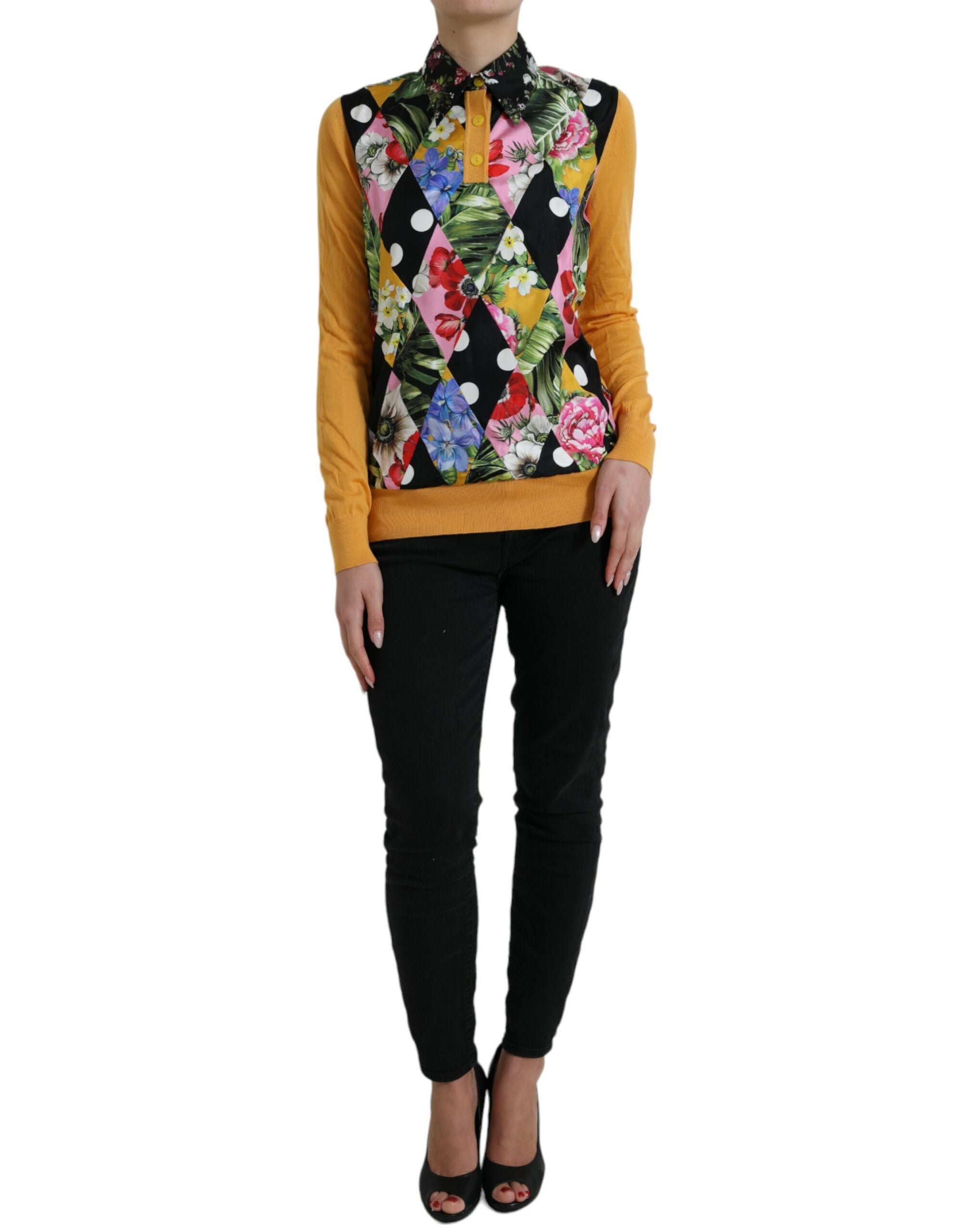 Dolce &amp; Gabbana Multicolor Patchwork Cashmere Henley Sweater