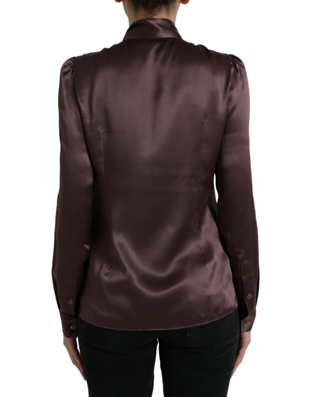 Dolce &amp; Gabbana Brown Silk Ascot Collar Long Sleeve Blouse Top