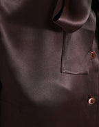 Dolce &amp; Gabbana Brown Silk Ascot Collar Long Sleeve Blouse Top