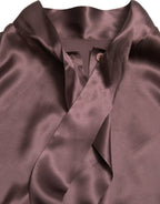 Dolce &amp; Gabbana Brown Silk Ascot Collar Long Sleeve Blouse Top