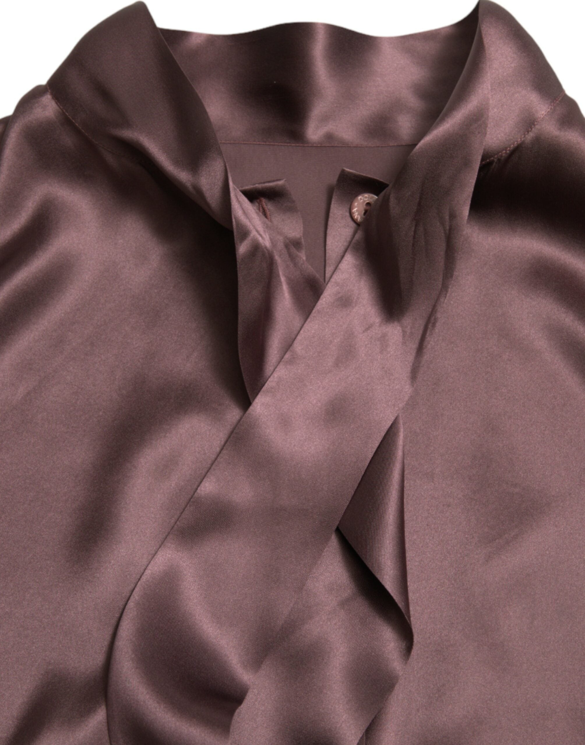 Dolce &amp; Gabbana Brown Silk Ascot Collar Long Sleeve Blouse Top