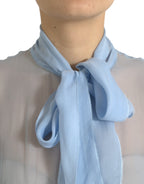 Dolce &amp; Gabbana Blue Long Sleeves Ascot Collar Blouse Top