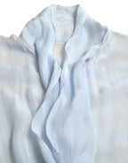 Dolce &amp; Gabbana Blue Long Sleeves Ascot Collar Blouse Top