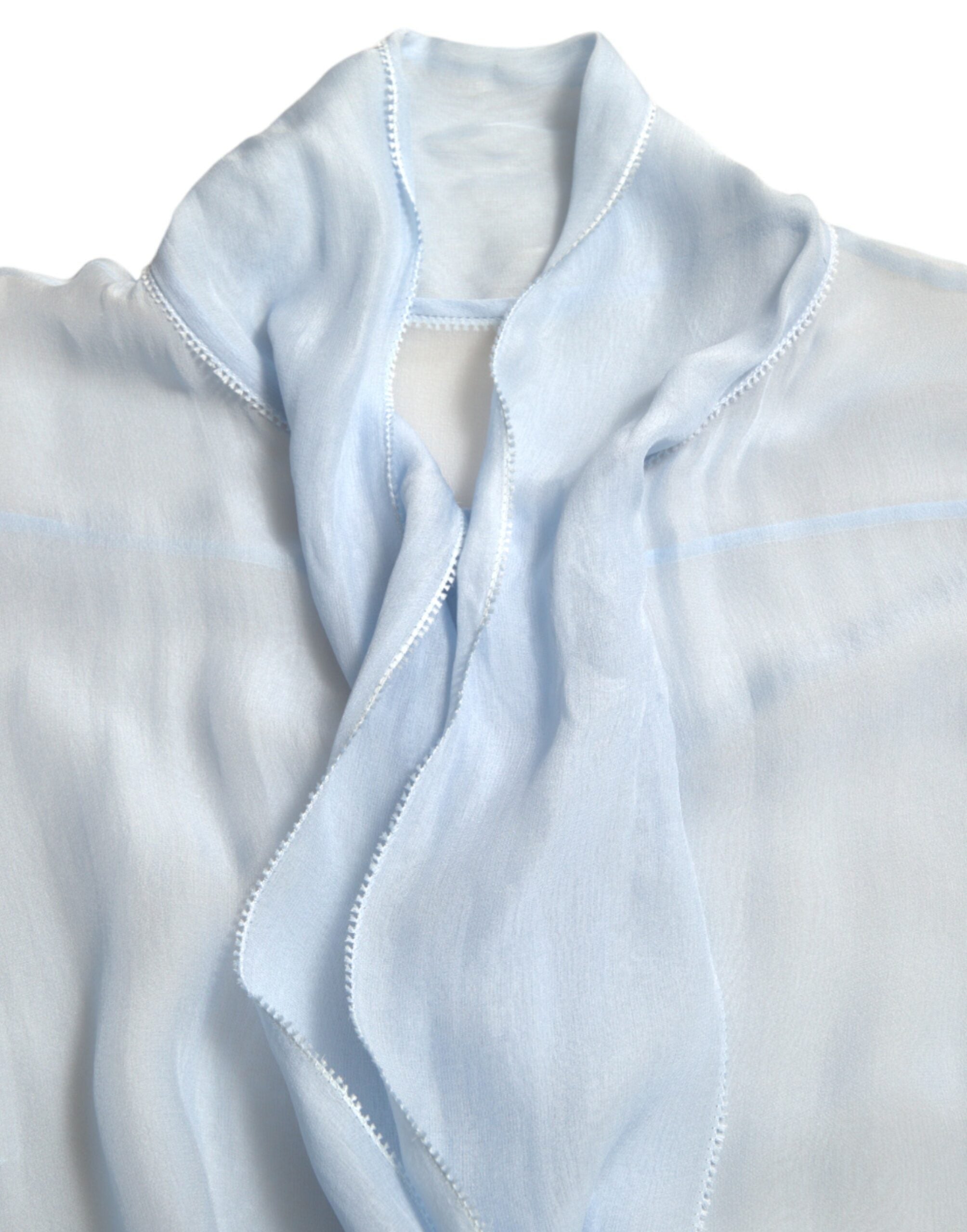 Dolce &amp; Gabbana Blue Long Sleeves Ascot Collar Blouse Top