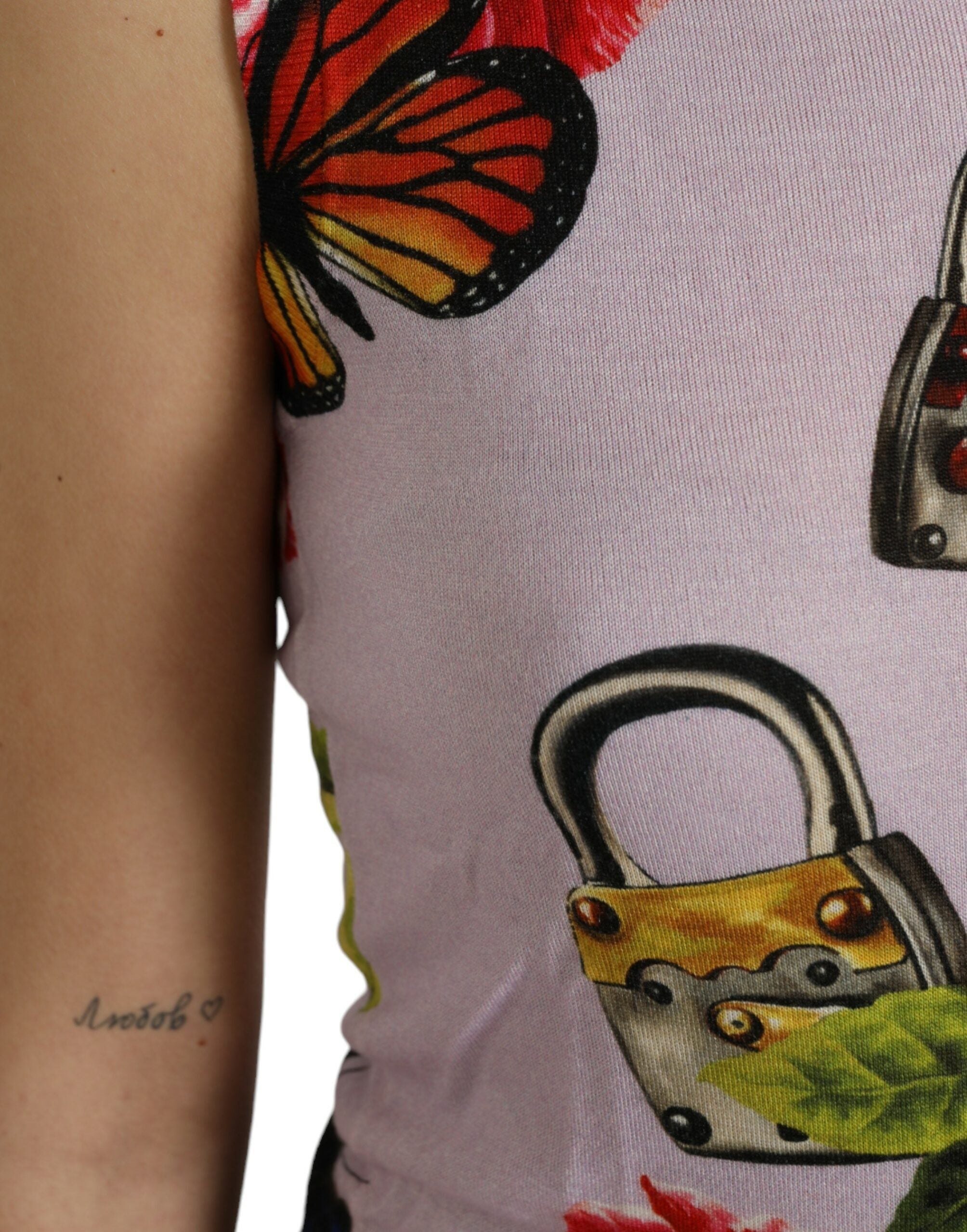 Dolce &amp; Gabbana Multicolor Floral Padlock Butterfly Tank Top