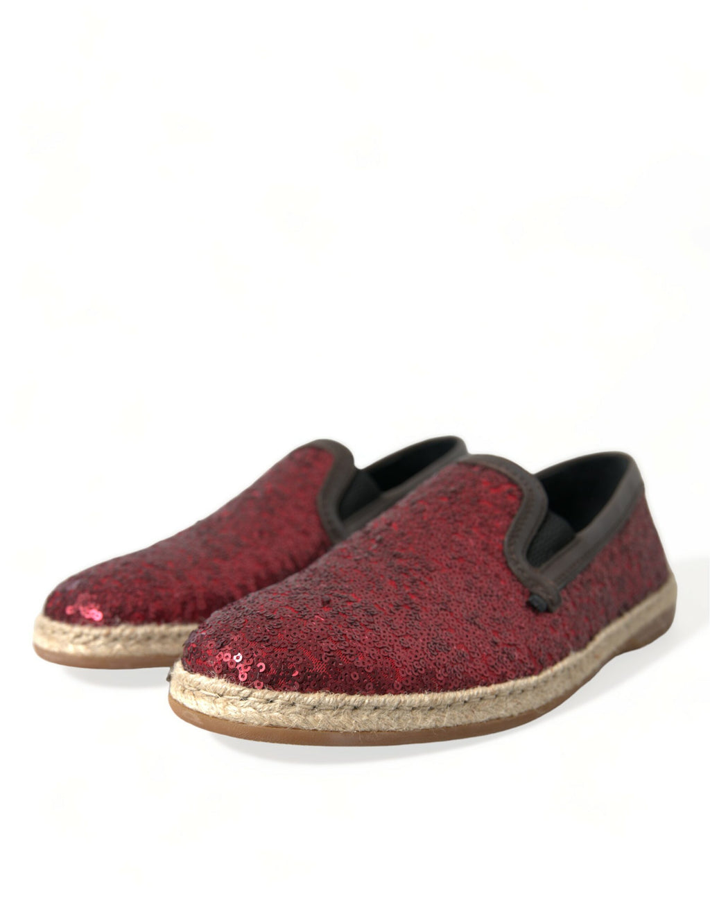 Dolce &amp; Gabbana Red Sequined Loafers Slippers Men Shoes