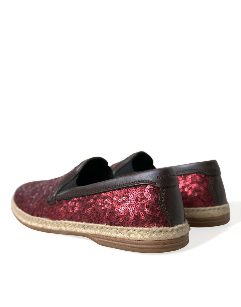 Dolce &amp; Gabbana Red Sequined Loafers Slippers Men Shoes