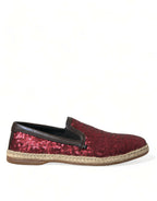 Dolce &amp; Gabbana Red Sequined Loafers Slippers Men Shoes