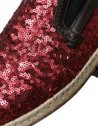 Dolce &amp; Gabbana Red Sequined Loafers Slippers Men Shoes