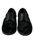 Dolce &amp; Gabbana Black Fur Leather Lace Up Derby Dress Shoes