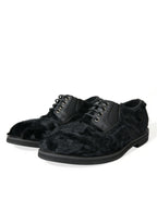 Dolce &amp; Gabbana Black Fur Leather Lace Up Derby Dress Shoes