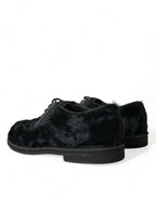 Dolce &amp; Gabbana Black Fur Leather Lace Up Derby Dress Shoes
