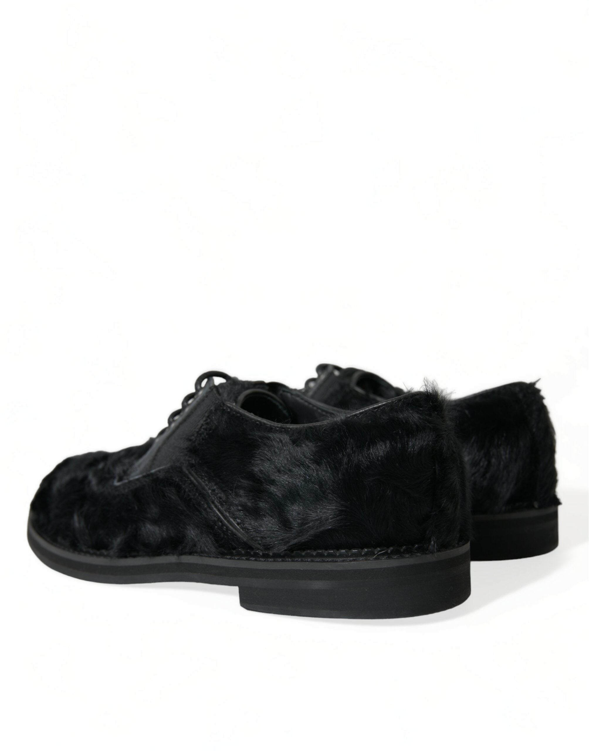 Dolce &amp; Gabbana Black Fur Leather Lace Up Derby Dress Shoes