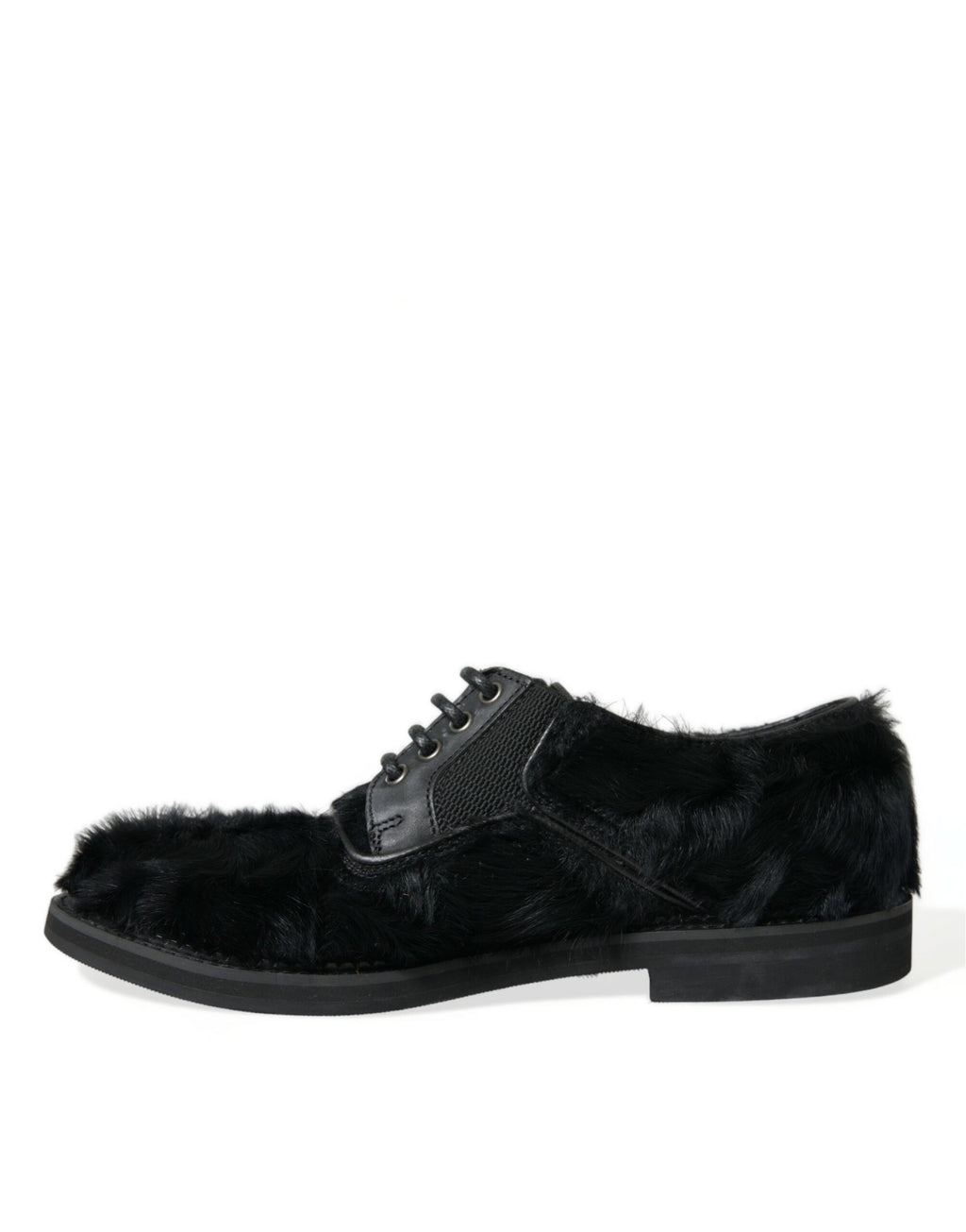 Dolce &amp; Gabbana Black Fur Leather Lace Up Derby Dress Shoes