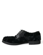 Dolce &amp; Gabbana Black Fur Leather Lace Up Derby Dress Shoes