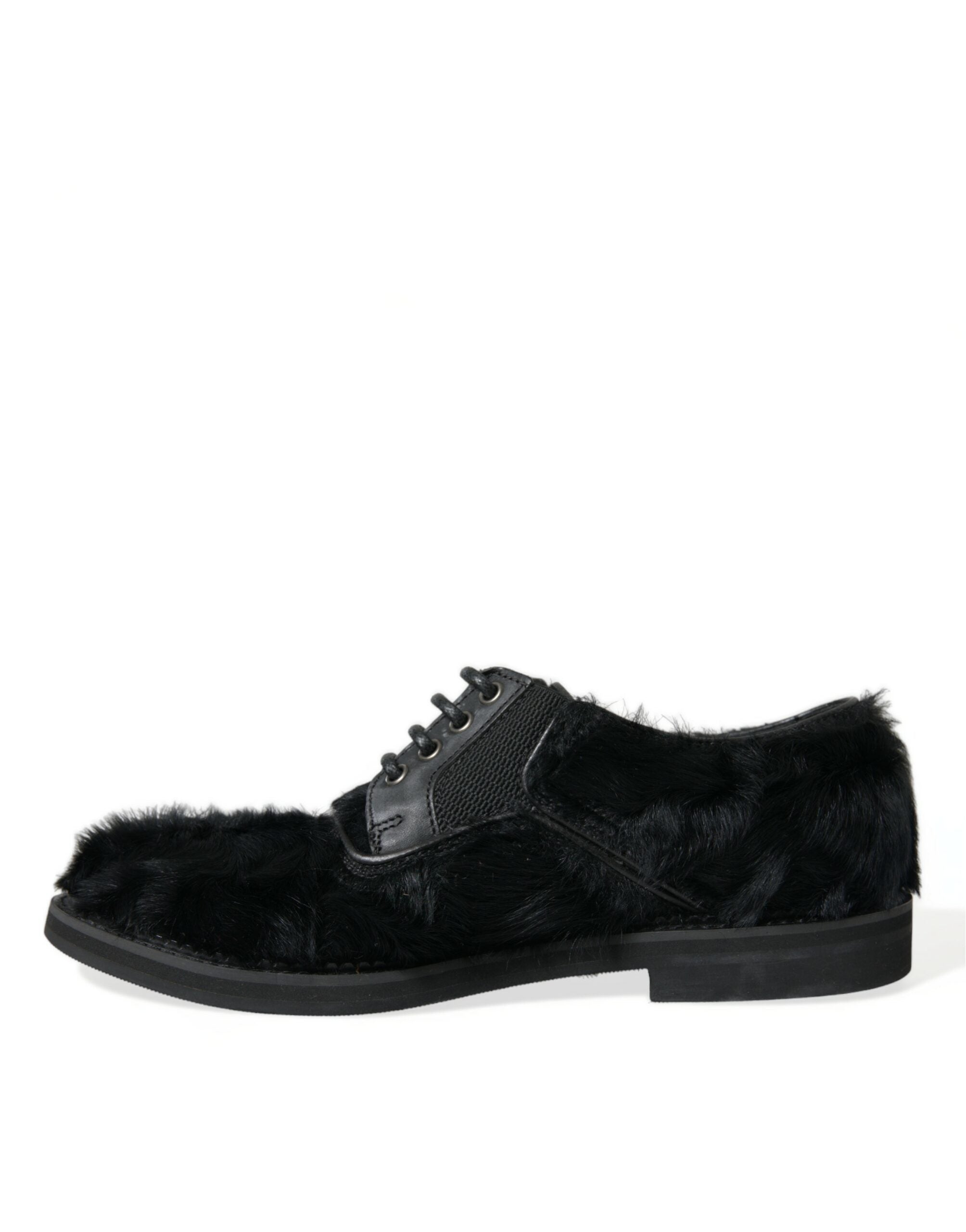 Dolce &amp; Gabbana Black Fur Leather Lace Up Derby Dress Shoes