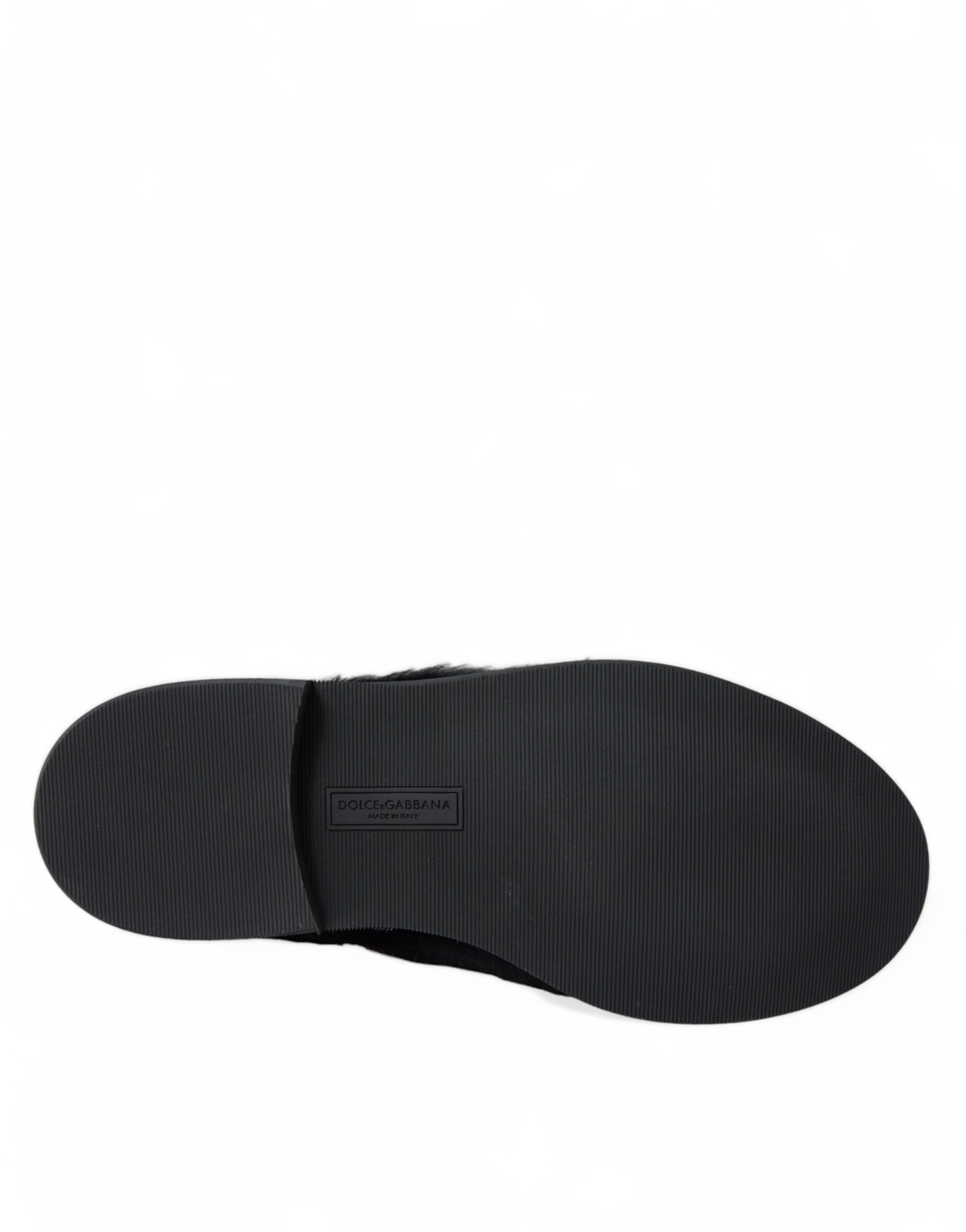 Dolce &amp; Gabbana Black Fur Leather Lace Up Derby Dress Shoes