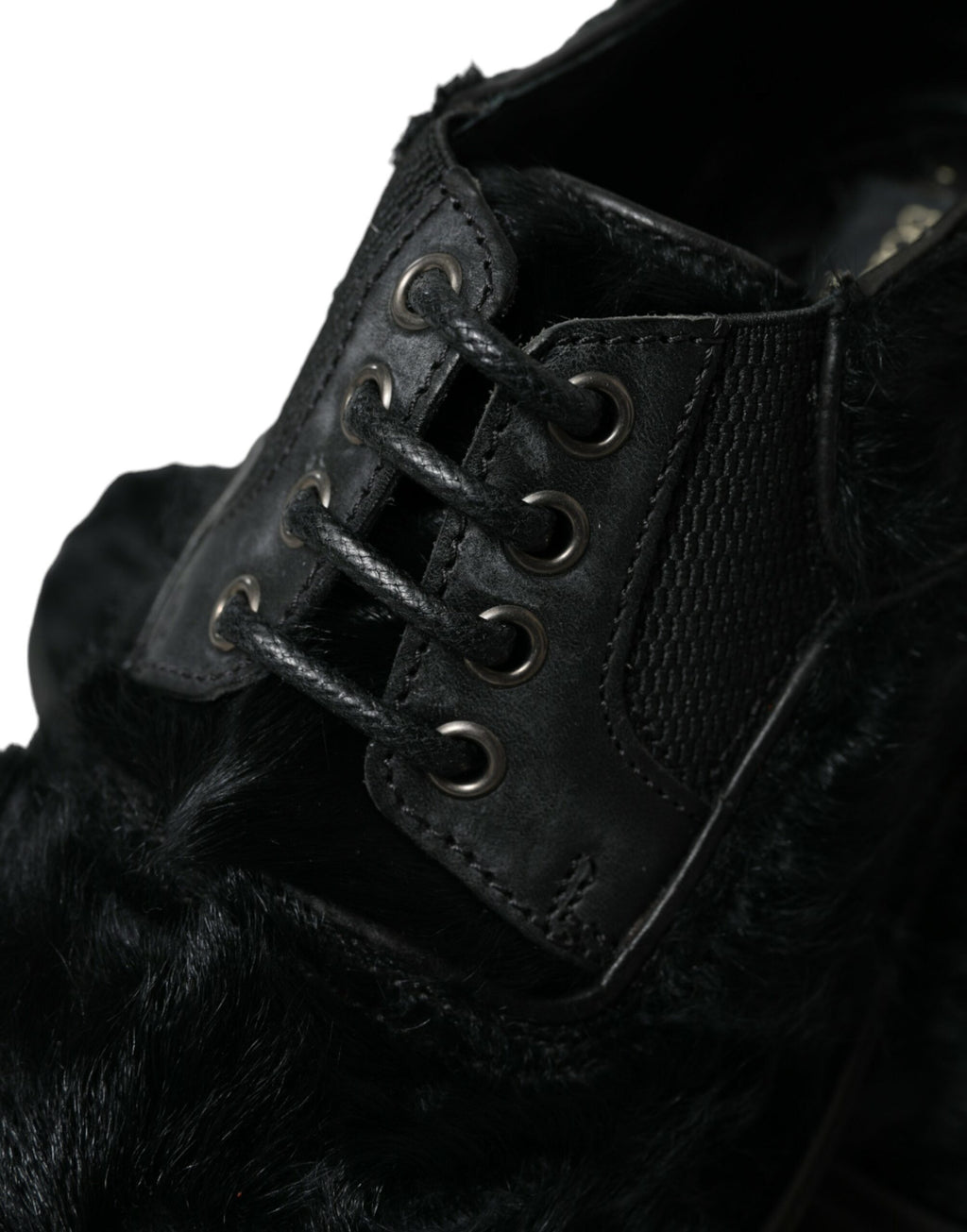 Dolce &amp; Gabbana Black Fur Leather Lace Up Derby Dress Shoes