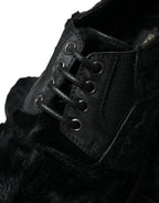 Dolce &amp; Gabbana Black Fur Leather Lace Up Derby Dress Shoes