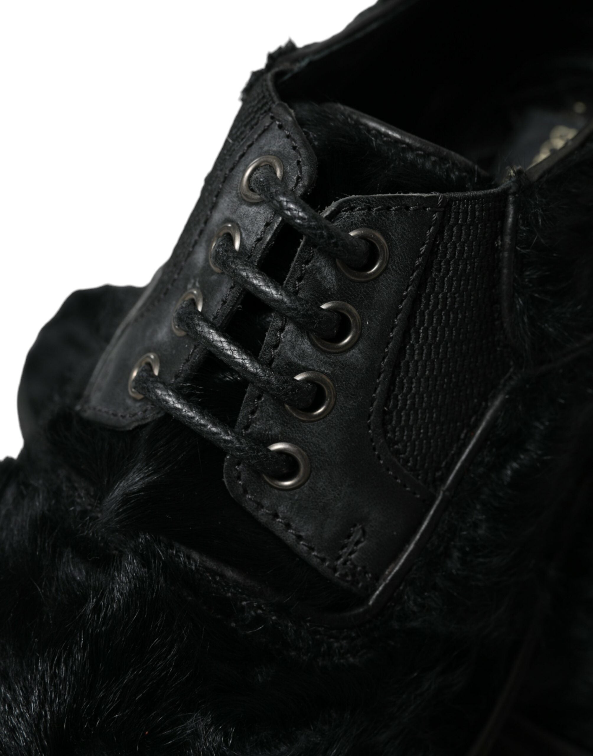 Dolce &amp; Gabbana Black Fur Leather Lace Up Derby Dress Shoes