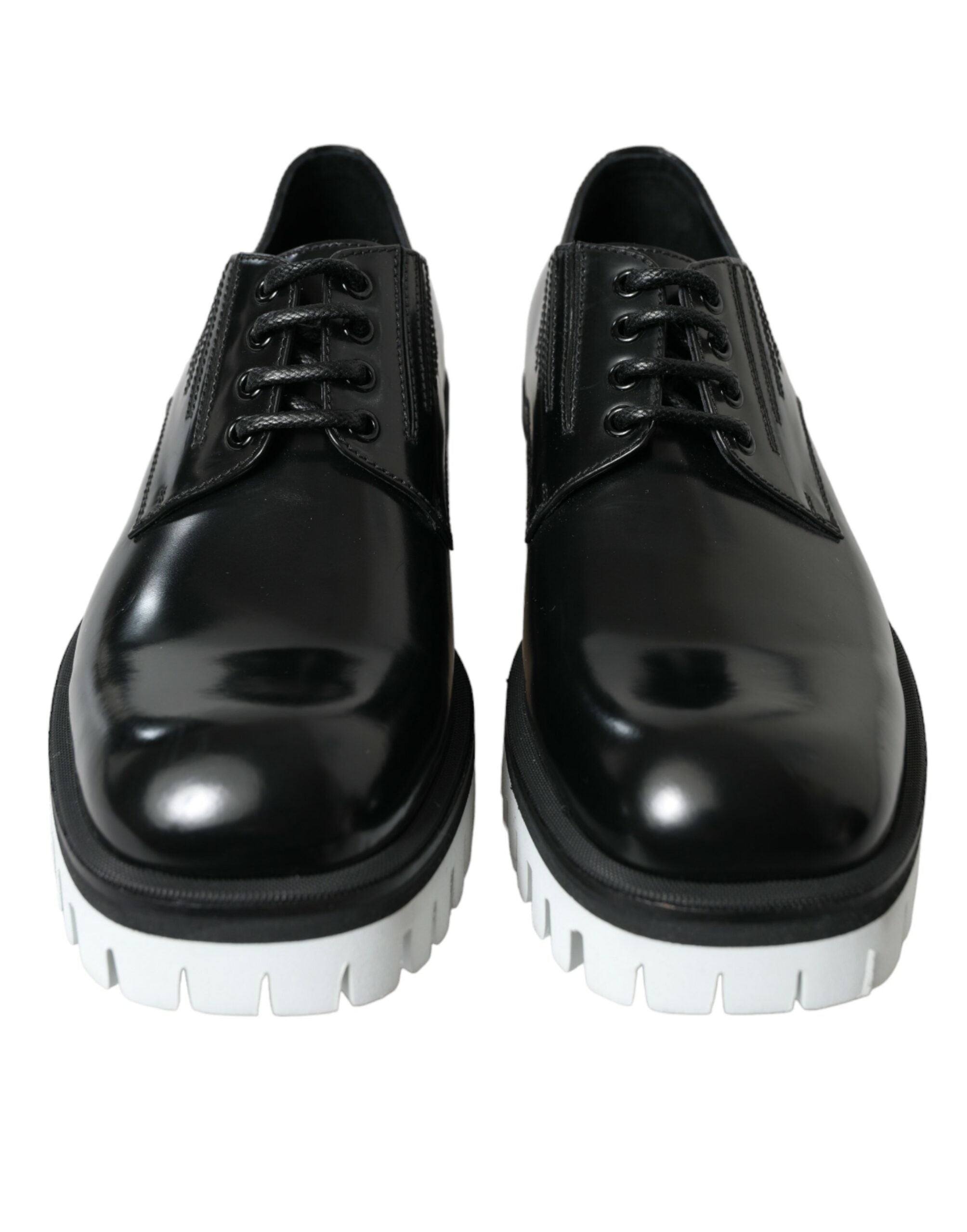 Dolce &amp; Gabbana Black White Leather Lace Up Derby Dress Shoes