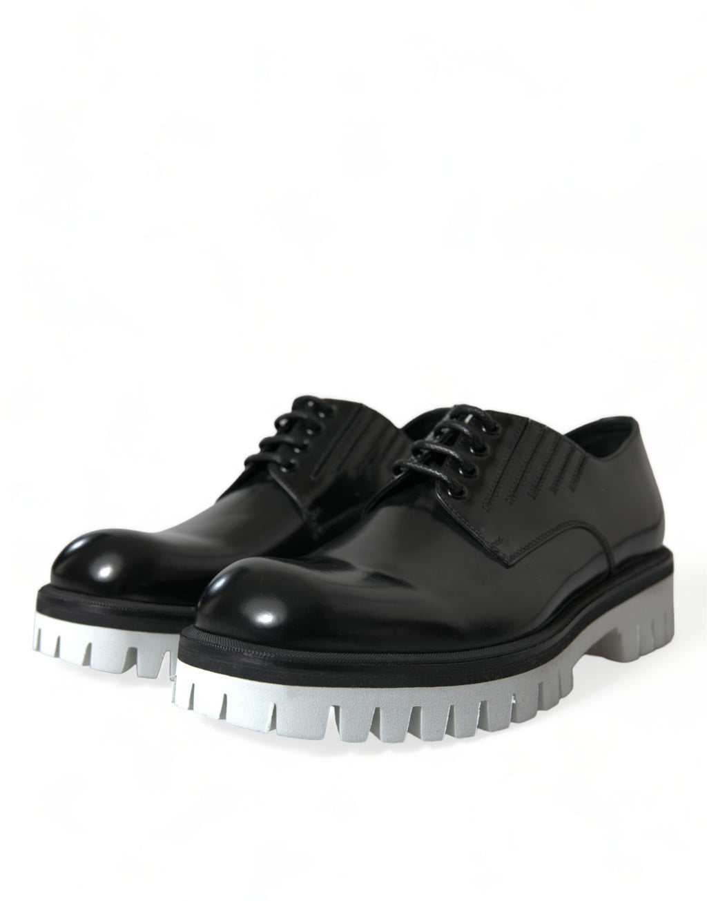 Dolce &amp; Gabbana Black White Leather Lace Up Derby Dress Shoes