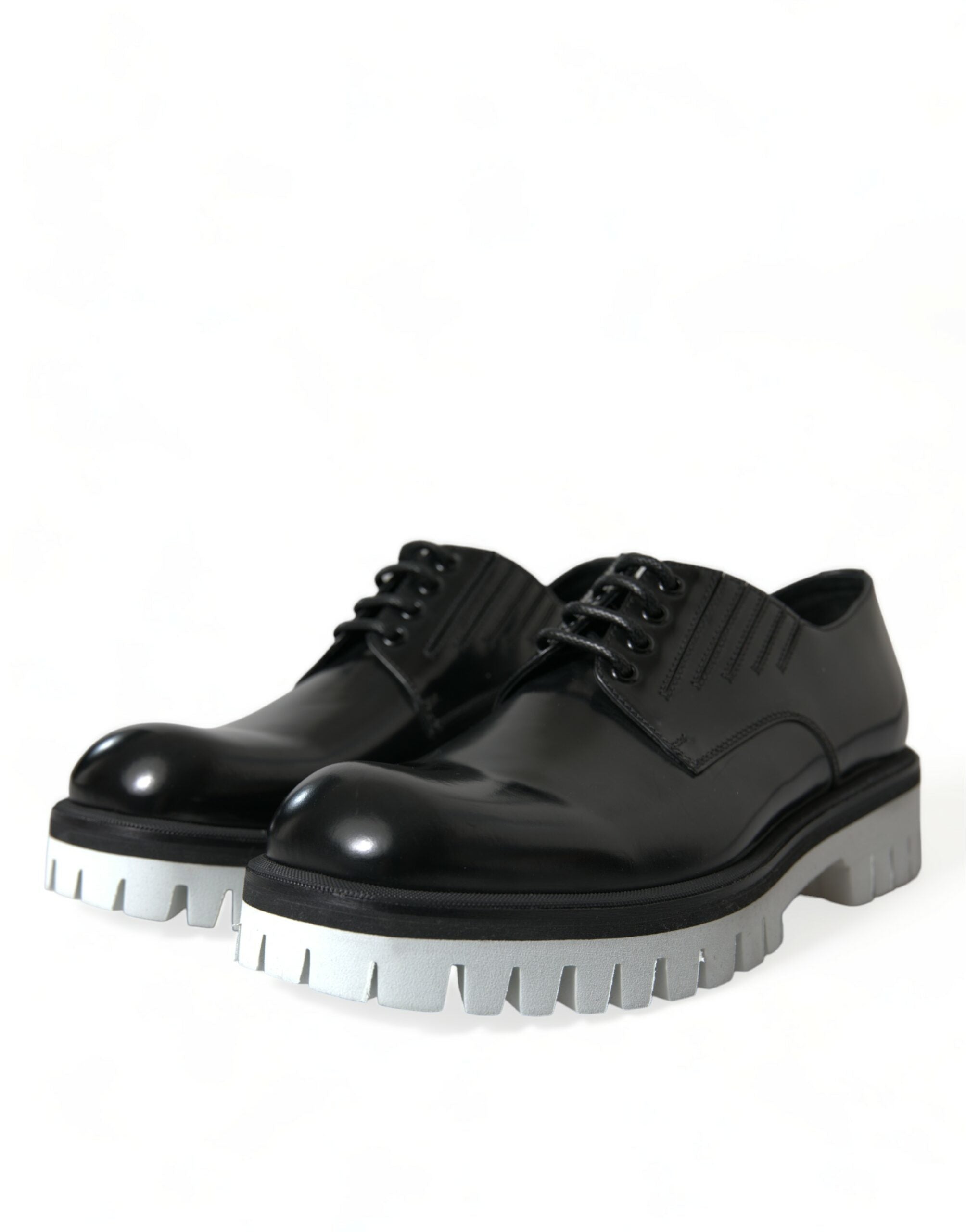Dolce &amp; Gabbana Black White Leather Lace Up Derby Dress Shoes
