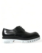 Dolce &amp; Gabbana Black White Leather Lace Up Derby Dress Shoes