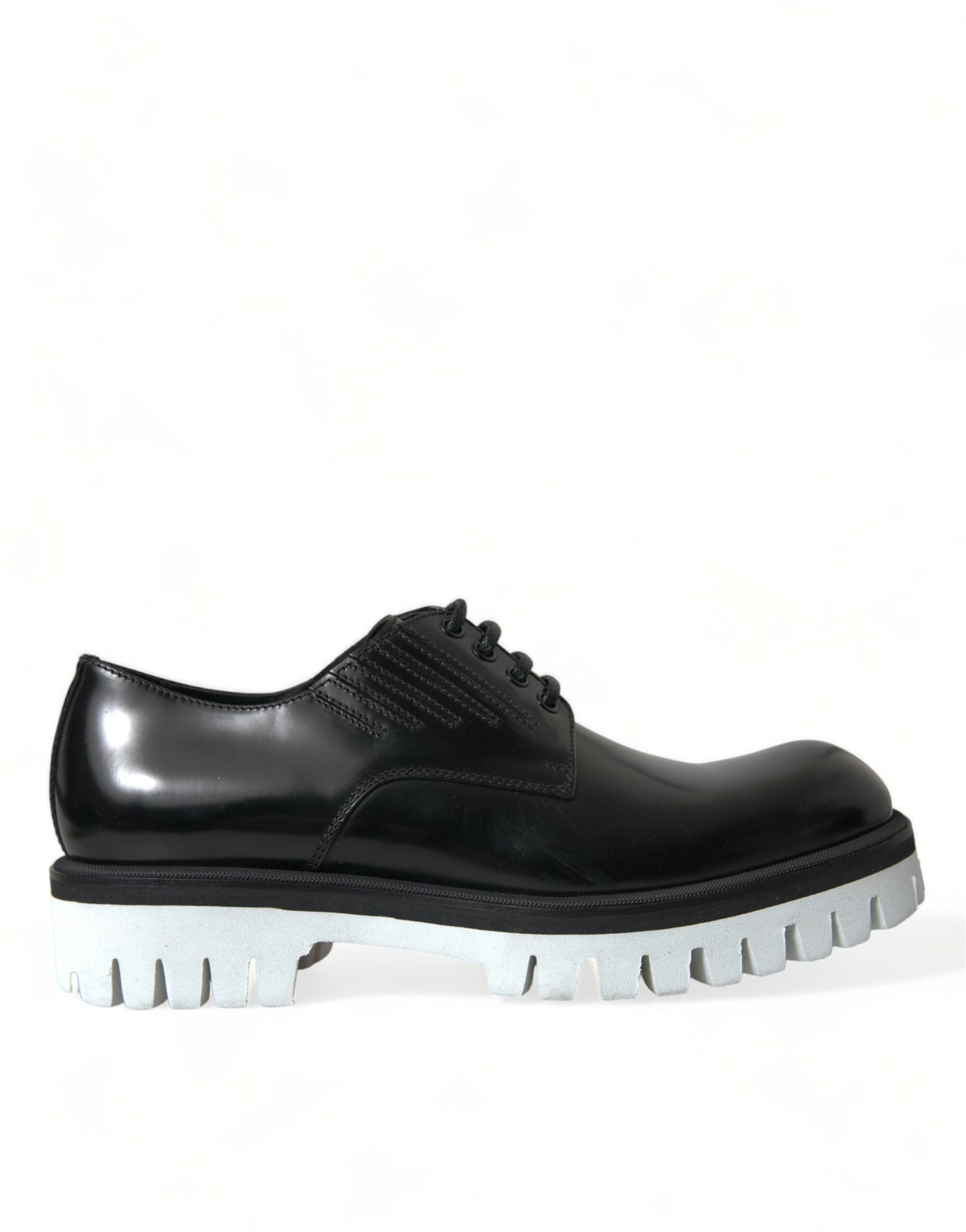 Dolce &amp; Gabbana Black White Leather Lace Up Derby Dress Shoes