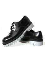 Dolce &amp; Gabbana Black White Leather Lace Up Derby Dress Shoes