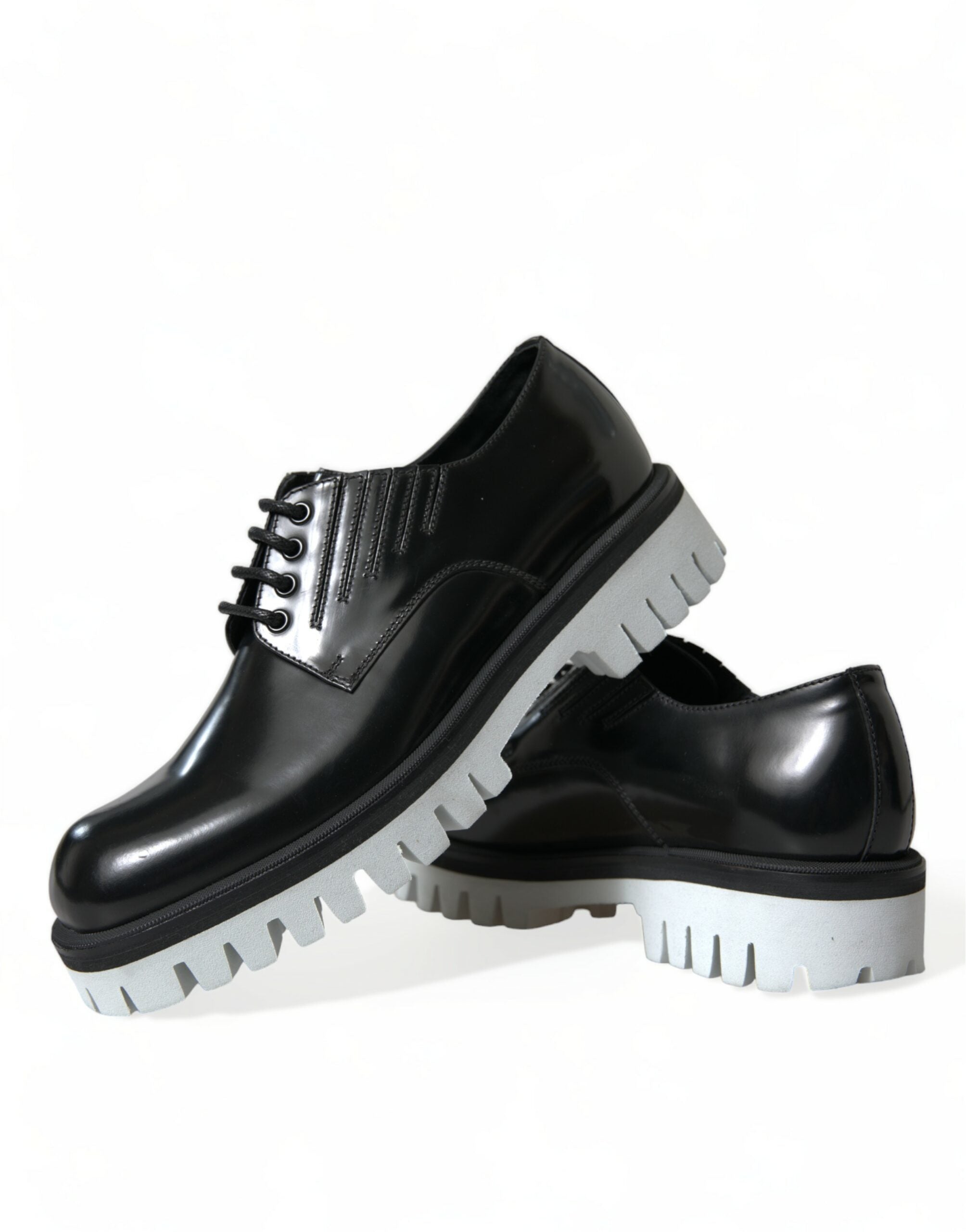 Dolce &amp; Gabbana Black White Leather Lace Up Derby Dress Shoes