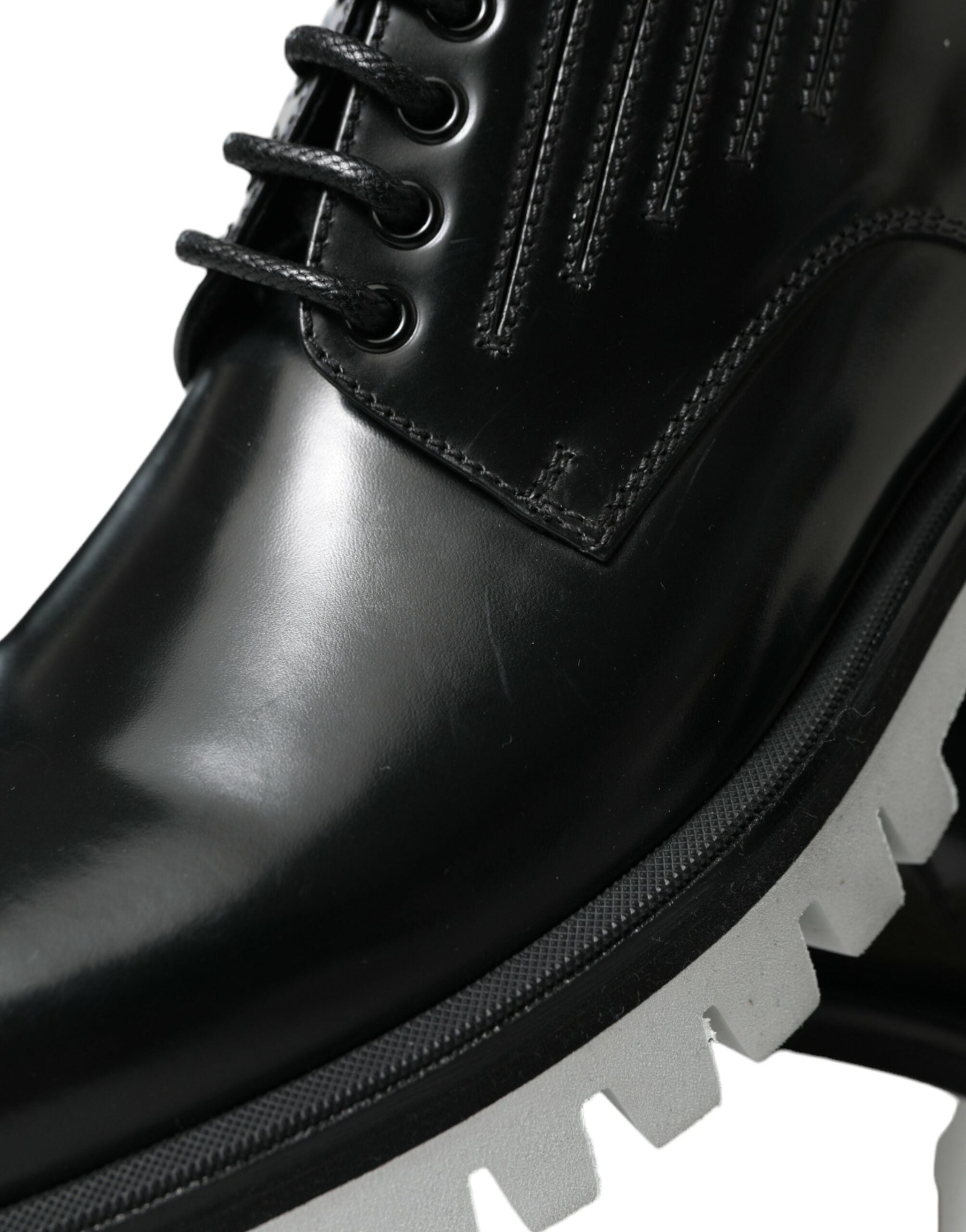 Dolce &amp; Gabbana Black White Leather Lace Up Derby Dress Shoes