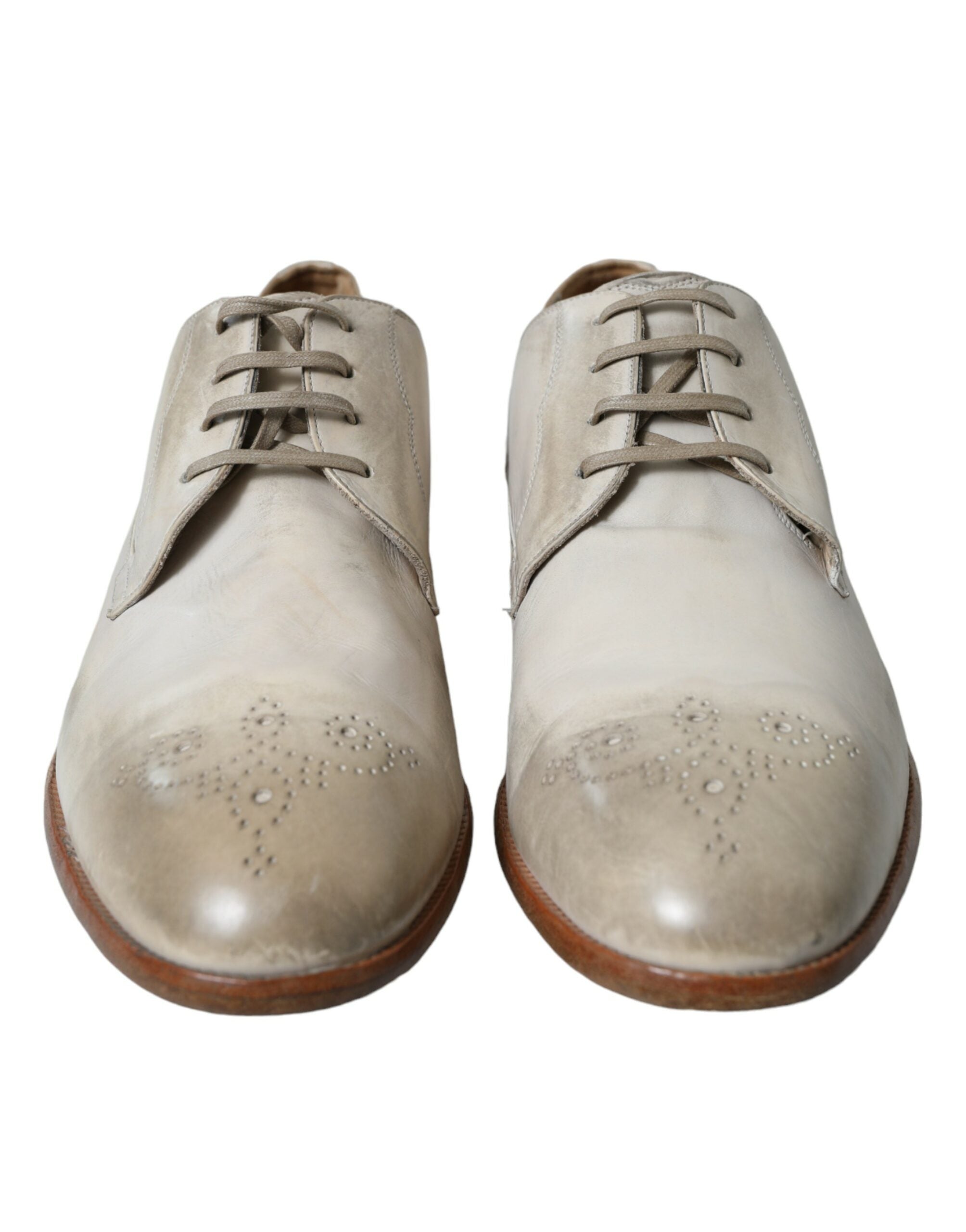 Dolce &amp; Gabbana White Distressed Leather Derby Dress Shoes