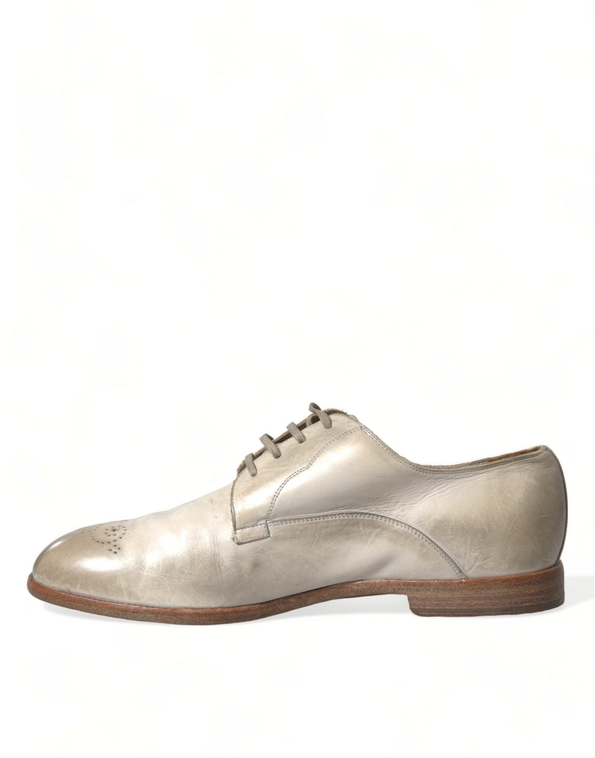 Dolce &amp; Gabbana White Distressed Leather Derby Dress Shoes