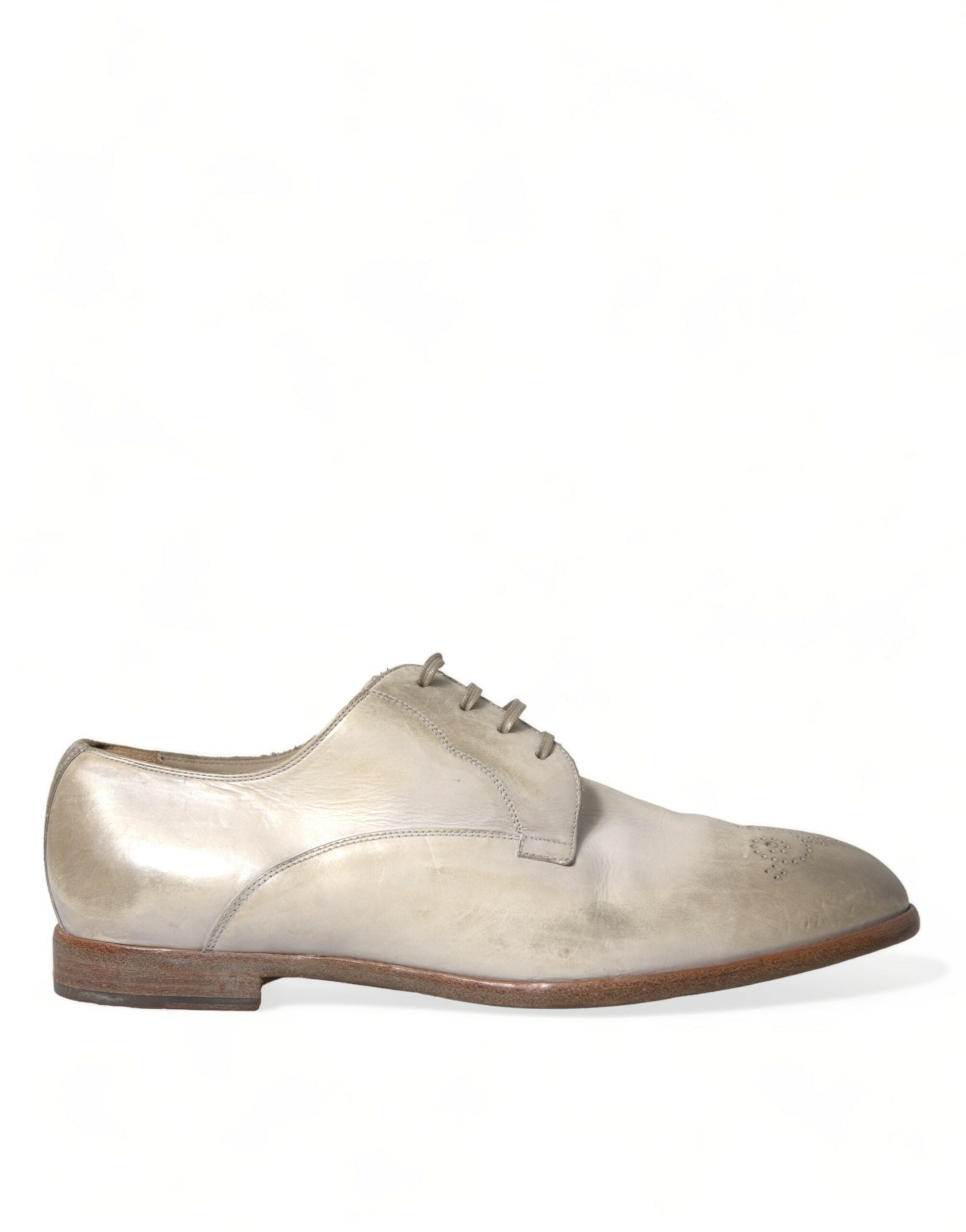 Dolce &amp; Gabbana White Distressed Leather Derby Dress Shoes