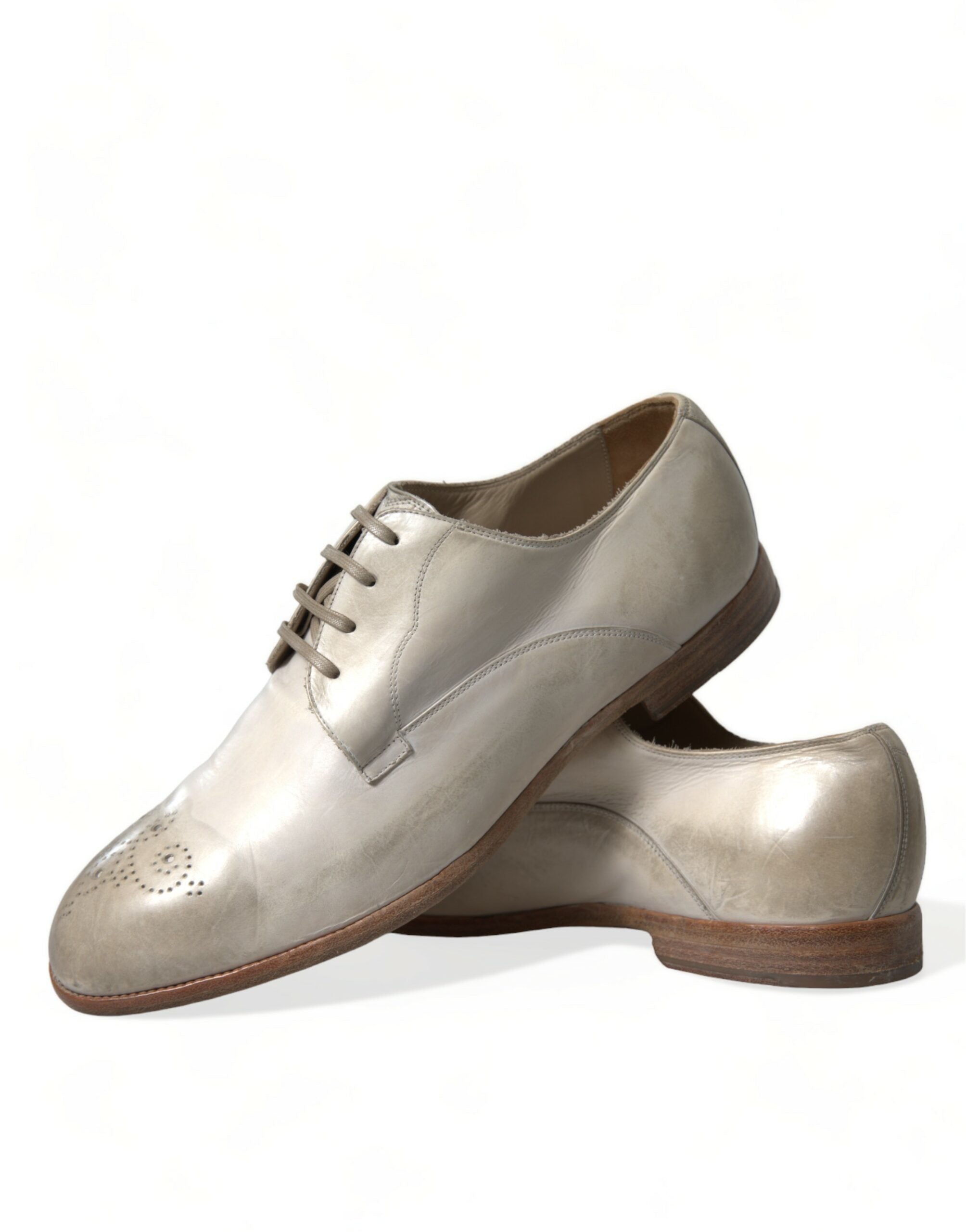 Dolce &amp; Gabbana White Distressed Leather Derby Dress Shoes