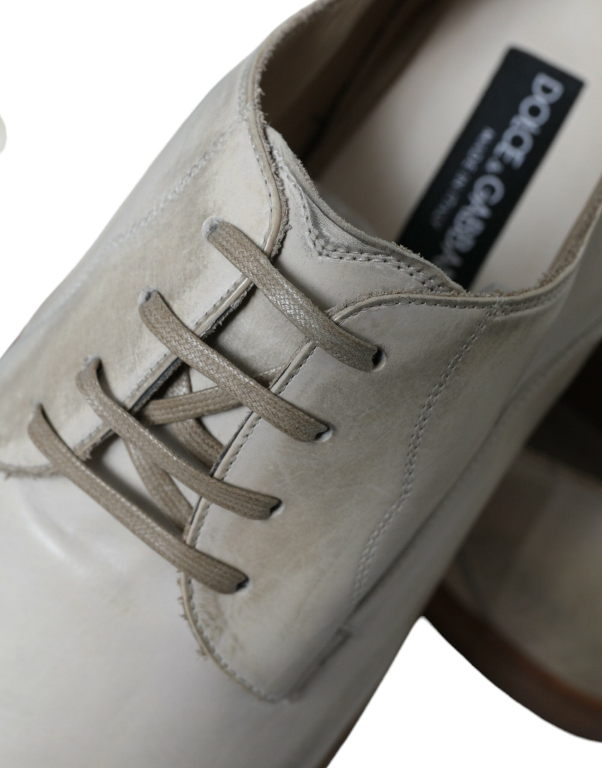 Dolce &amp; Gabbana White Distressed Leather Derby Dress Shoes
