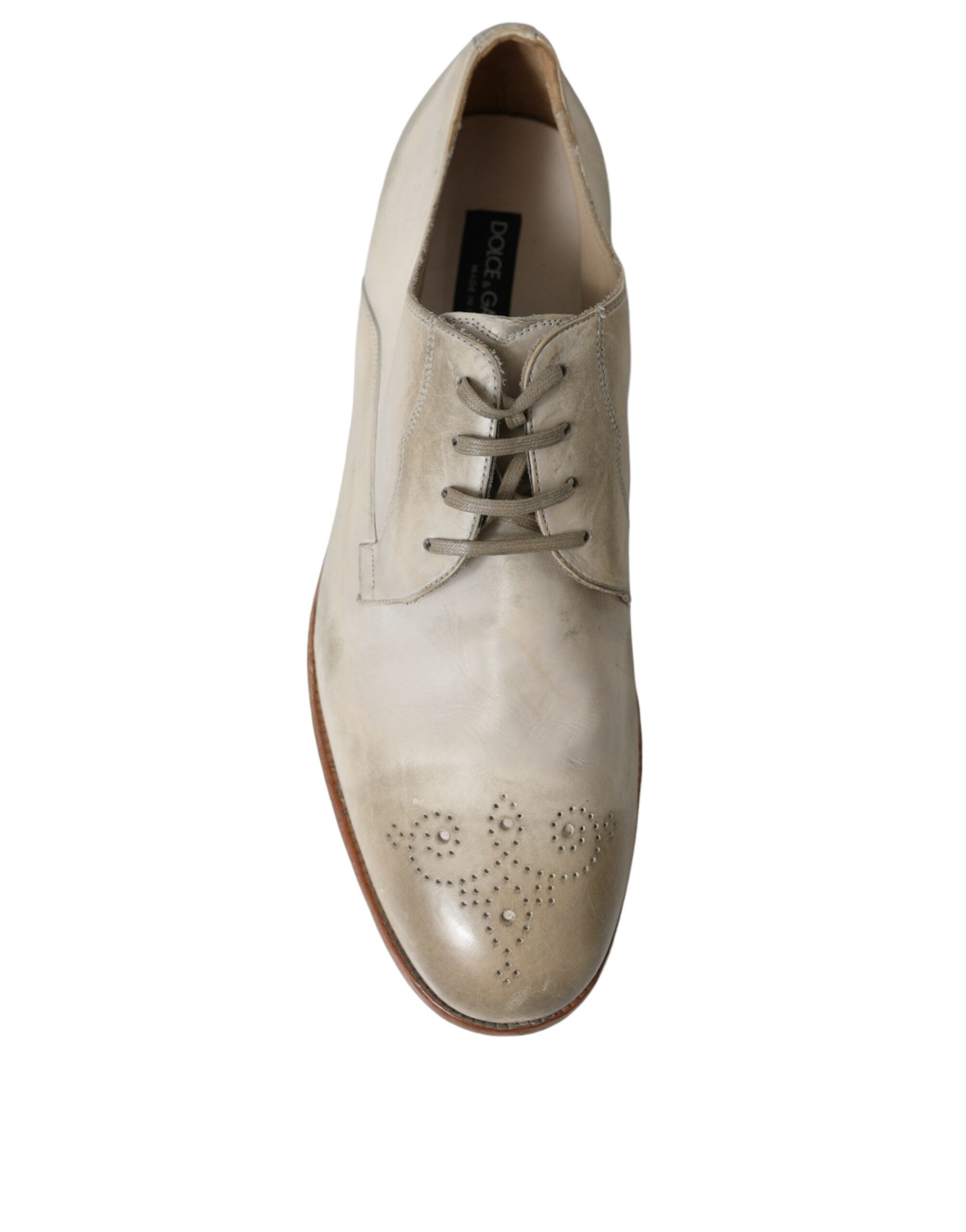 Dolce &amp; Gabbana White Distressed Leather Derby Dress Shoes