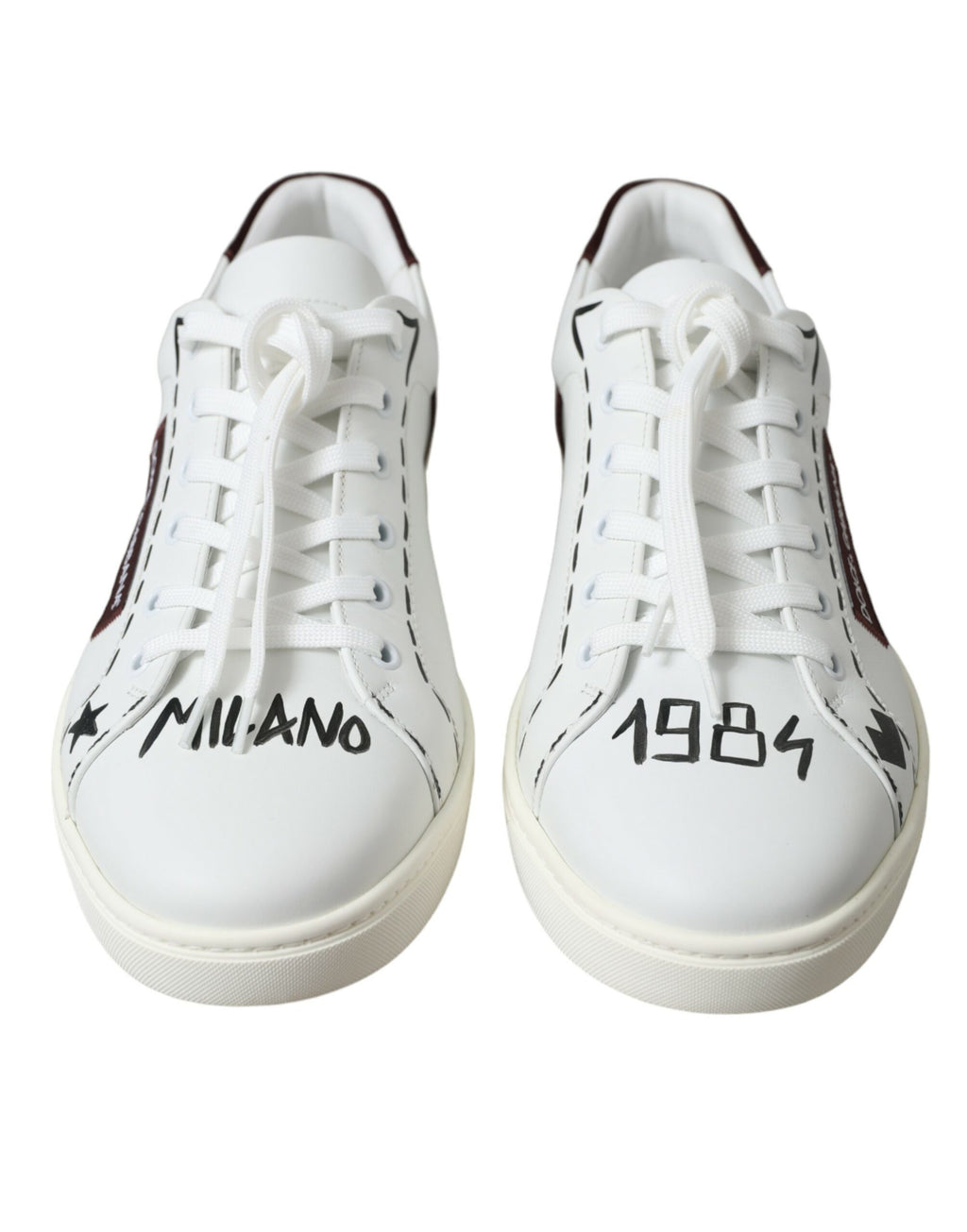 Dolce &amp; Gabbana White Bordeaux Leather Logo Low Top Sneakers Shoes