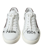 Dolce &amp; Gabbana White Bordeaux Leather Logo Low Top Sneakers Shoes