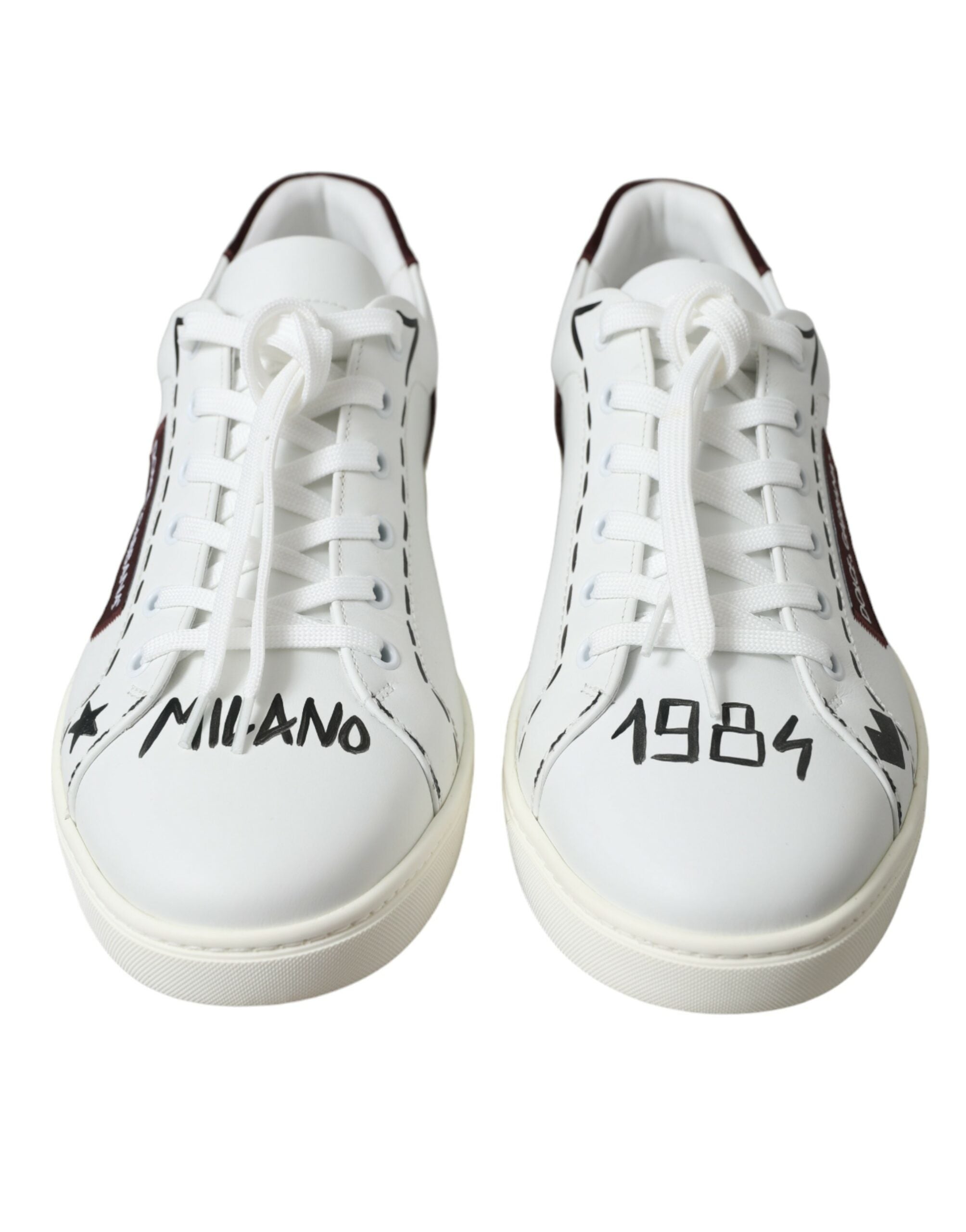 Dolce &amp; Gabbana White Bordeaux Leather Logo Low Top Sneakers Shoes