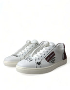 Dolce &amp; Gabbana White Bordeaux Leather Logo Low Top Sneakers Shoes