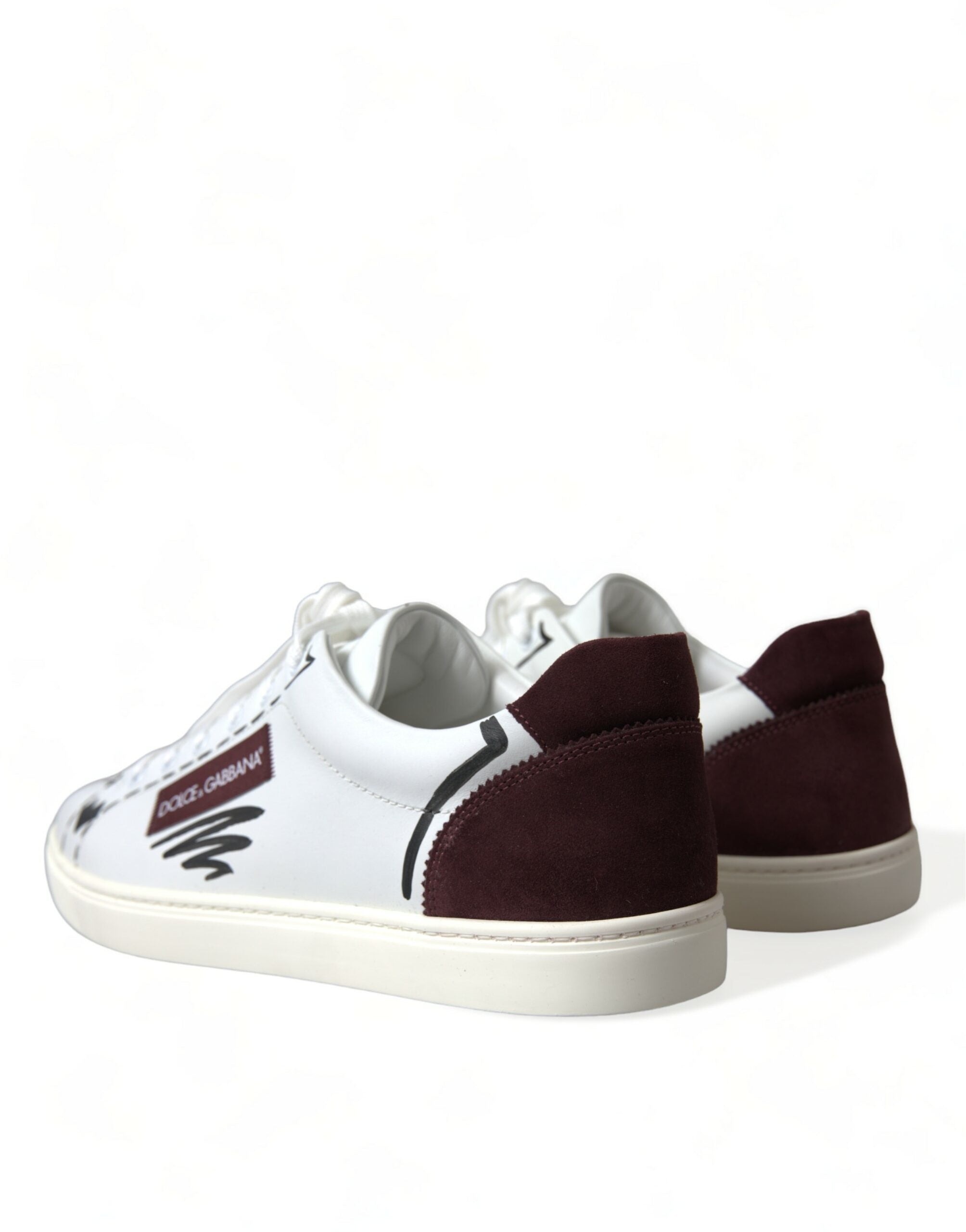 Dolce &amp; Gabbana White Bordeaux Leather Logo Low Top Sneakers Shoes