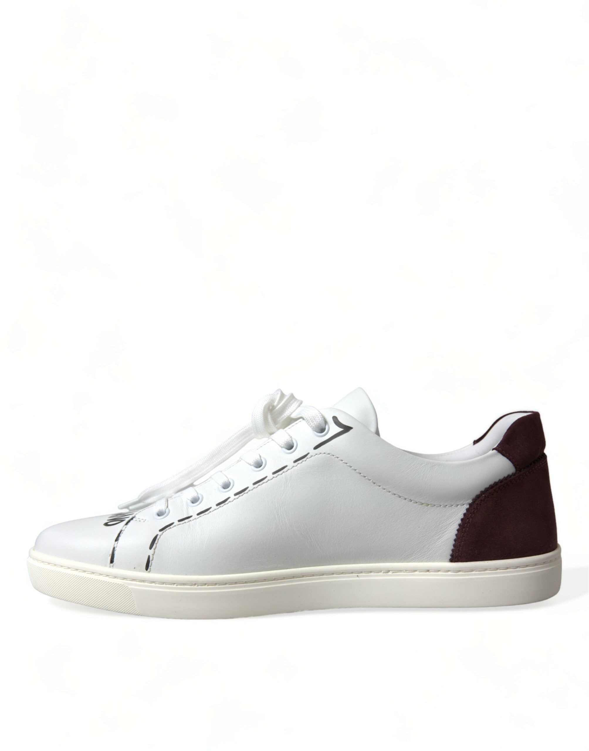 Dolce &amp; Gabbana White Bordeaux Leather Logo Low Top Sneakers Shoes